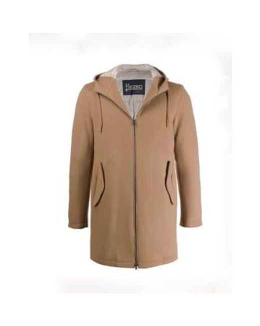 Herno Brown Camel Zip Front Coat for men