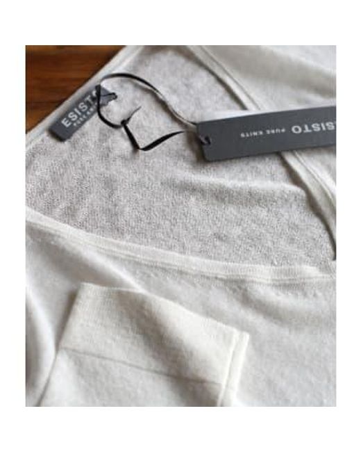 Cashmere Fashion White Esisto leinen-viskose-mix pullover v-ausschnitt langarm
