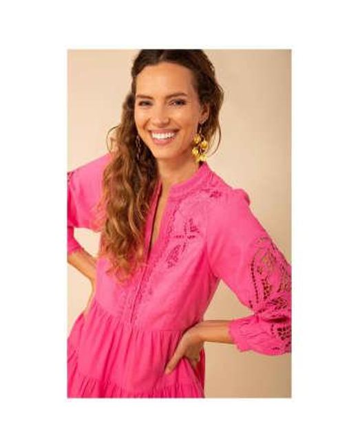 Hale Bob Pink Lace Embroidered Button Up Short Dress Size: S, Col: L