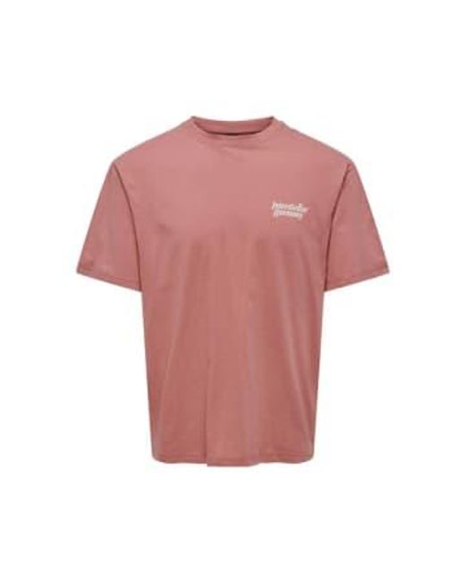 Only & Sons Pink Kason Relax Print T-shirt Dusty Ceder Cedar / Small for men