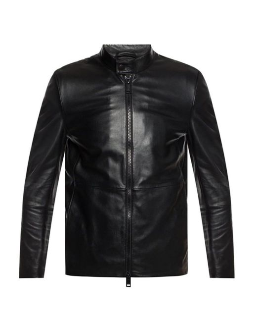 Emporio Armani Black Leather Jacket for men