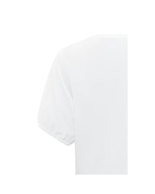 Yaya White T Shirt With Round Neck And Puff Sleeves