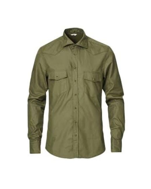 Stenstroms Green Slimline Casual Overshirt With Snap Buttons for men