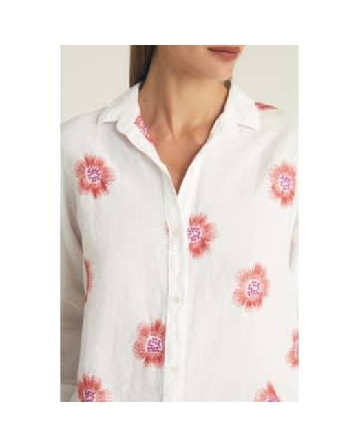 ROSSO35 White Embroidered Linen Gathered Shirt 12