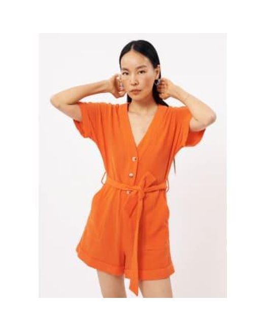 FRNCH Red Cotton Belted Playsuit Xs