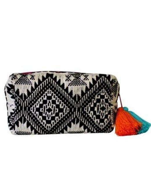 House of Disaster Black Embellished And White Jacquard Cosmetic Pouch Bag White