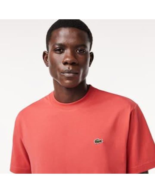 Camiseta De Corte Clasico De Punto De Algodon 2 di Lacoste in Red da Uomo