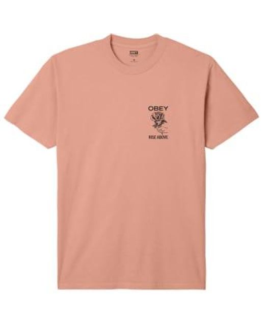 Rise Above Pigment T Shirt Peach Parfait di Obey in Pink da Uomo