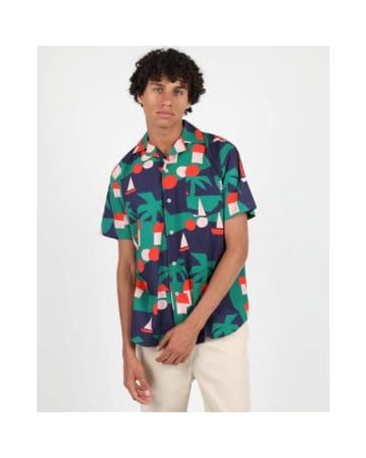 Wemoto Green Robinson Poplin Camp Collar Shirt S for men