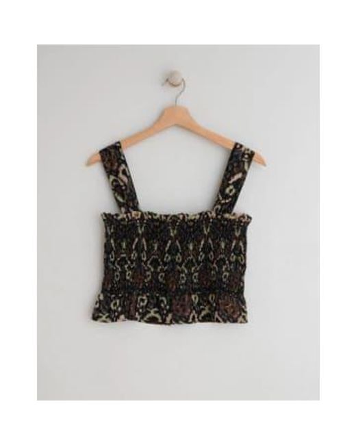 Indi And Cold Bandeau Top Blouse Ruched Black Print di Every Thing We Wear