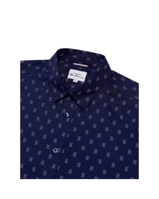 Ben Sherman Blue Stipple Geo Marino Printed Shirt S for men