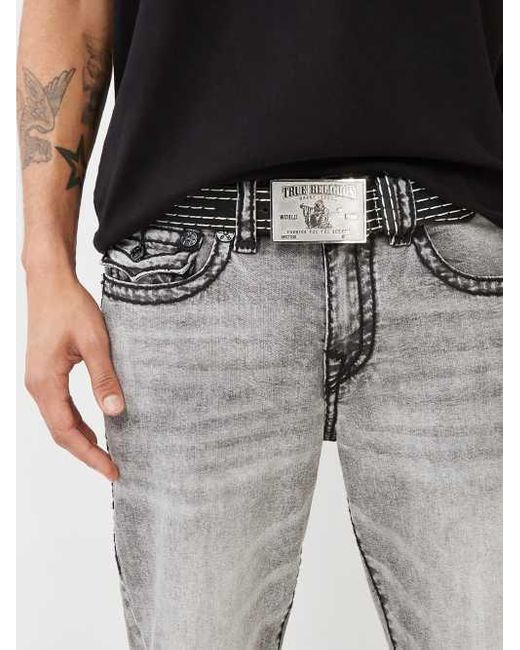True Religion Gray Leather Big T Stitch Belt