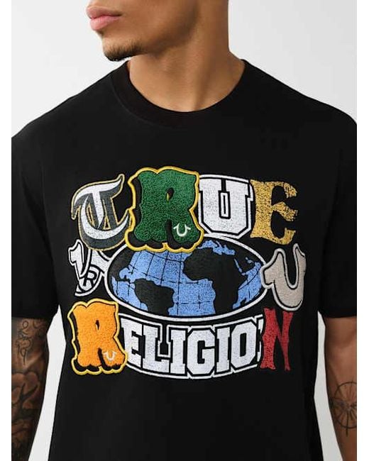 True Religion Black Global Logo Patch T-shirt for men