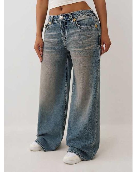True Religion Blue Jessie Mid Rise Big T Super Baggy Jean