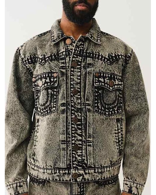 TRUE RELIGION Oversized Super T Denim Trucker Jacket in Gray for