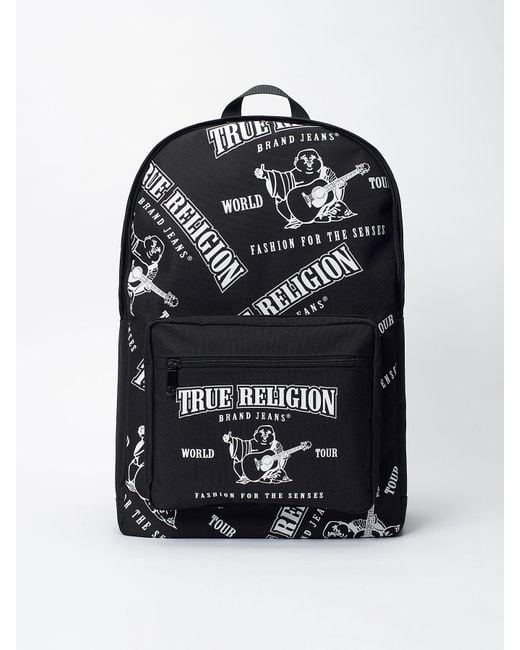 True Religion Black Logo Print Backpack