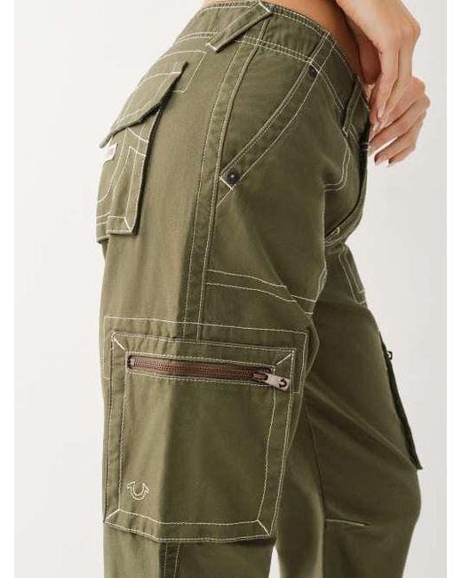 True Religion Green Zip Baggy Cargo Pant