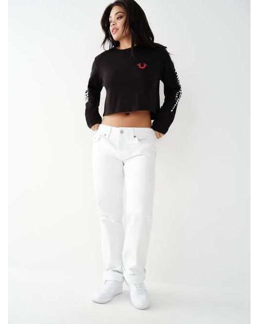 True Religion White Heritage Long Sleeve Crop Relaxed Tee