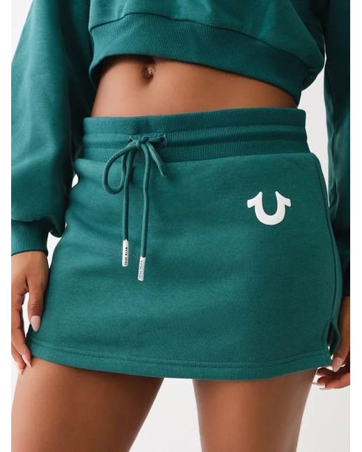 True Religion Green Horseshoe Puff Print Fleece Skirt