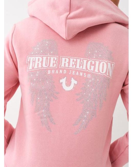 True Religion Pink Crystal Wing Zip Hoodie