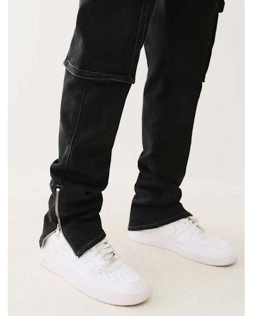 True Religion Black Rocco Stacked Zip Hem Cargo Skinny Jean for men