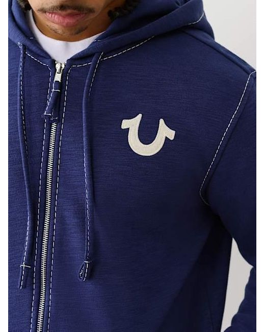 True Religion Big T Slub Zip Hoodie in Blue | Lyst