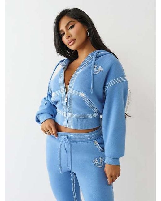 TRUE RELIGION Super Qt Relaxed Zip Hoodie in Blue | Lyst
