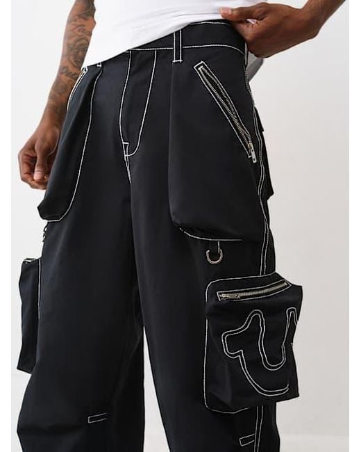 True Religion Black Mikey Big T Nylon Cargo Pant for men