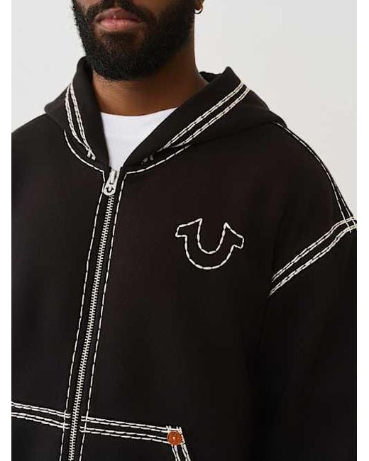 TRUE RELIGION Super Qt Boxy Zip Hoodie in Black for Men | Lyst
