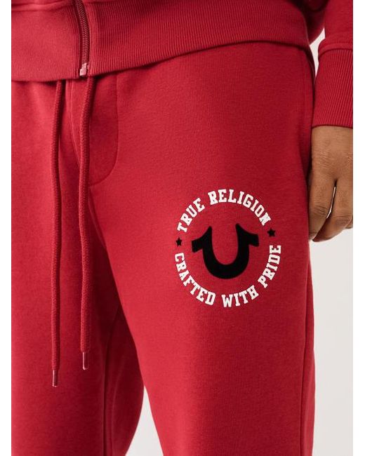 True Religion Red Flocked Hs Logo Jogger for men