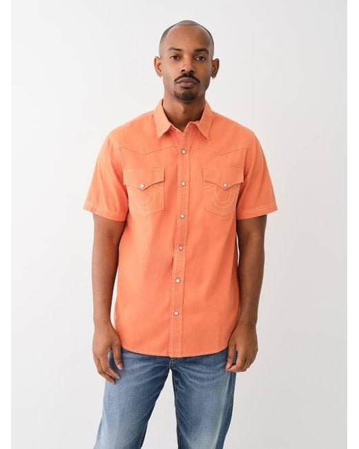 True Religion Orange Big T Dyed Western Shirt for men