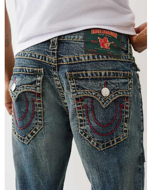 True Religion Blue Ricky Super T Straight Distressed Jean for men