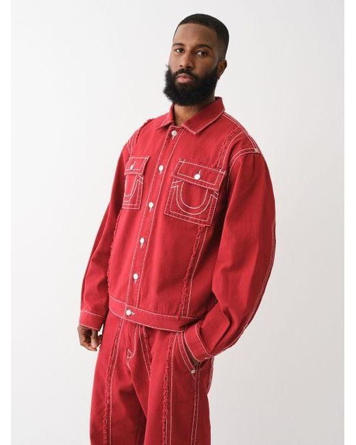True Religion Red Frayed Big T Jacket for men