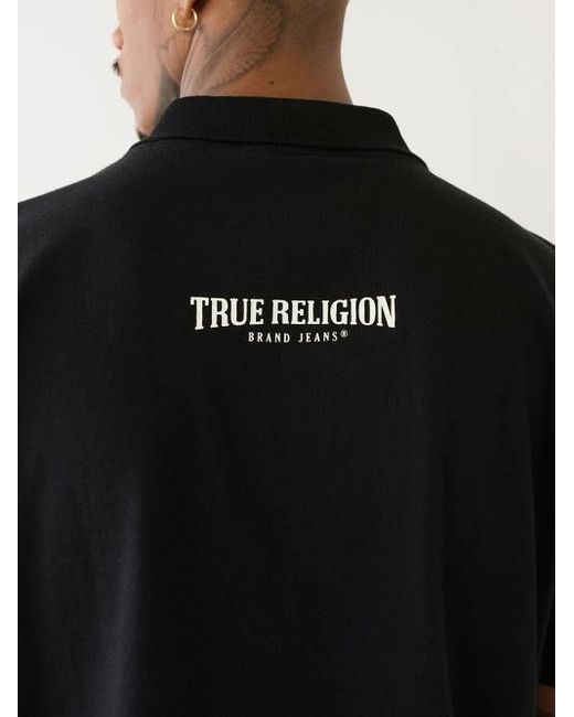 True Religion Red Tr Tape Logo Zipper Polo Shirt for men