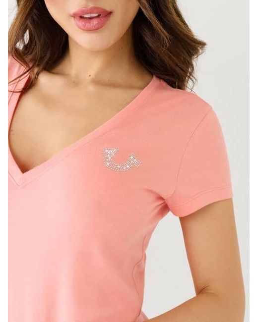 True Religion Pink Ombre Crystal Horseshoe Tee