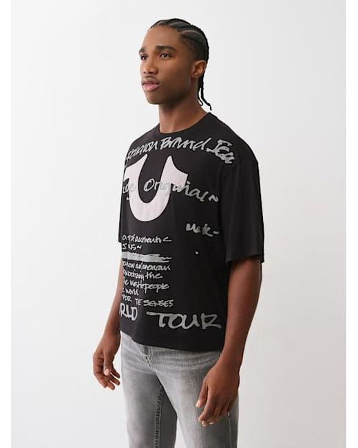 True Religion Black World Tour Script Boxy Heavyweight T-shirt for men