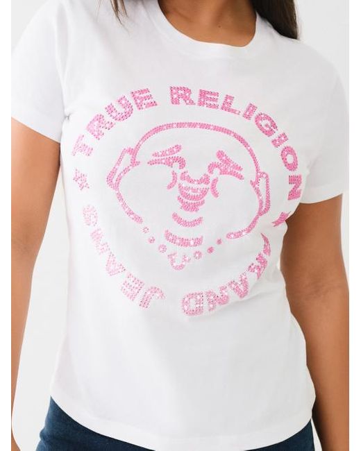 True Religion White Ombre Crystal Buddha Crew Tee