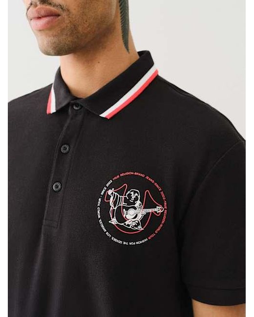 True Religion Black Relaxed Polo Shirt for men