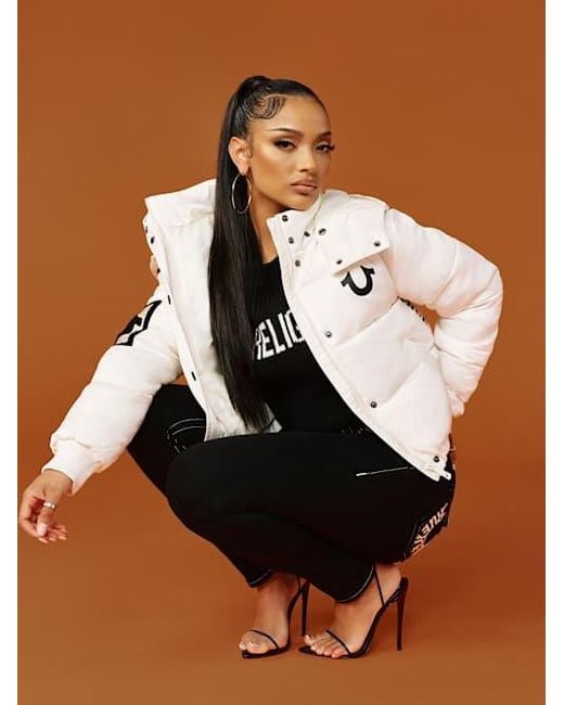 True Religion White Patched Puffer Jacket