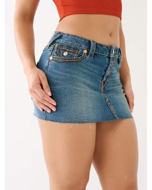 True Religion Sadie Denim Saddle Stitch Mini Skirt in Blue
