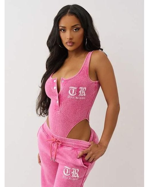 True Religion Pink Acid Washed Bodysuit