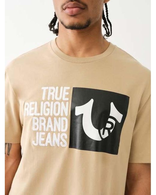 True Religion Black Embroidered Chain Stitch Logo Tee for men