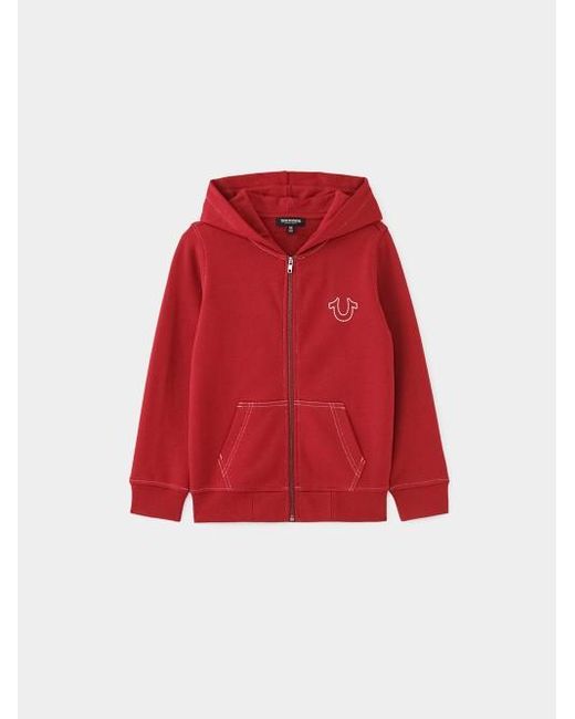 True Religion Red Boys Stitch Logo Zip Hoodie for men