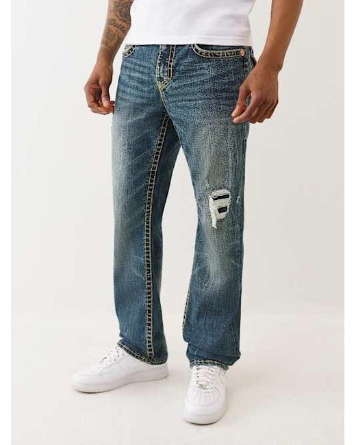 True Religion Blue Ricky Super T Straight Distressed Jean for men