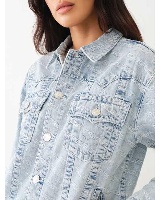 True Religion Blue Jimmy Monogram Oversized Denim Jacket