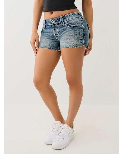 True Religion Blue Joey Big T Winged Horseshoe Frayed Short