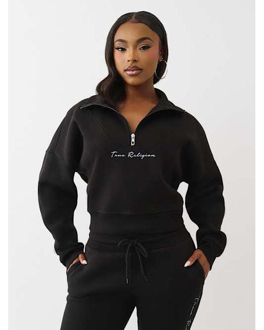 True Religion Black Script Logo Half-zip Pullover