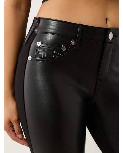 True Religion Black Joey Faux Leather Ponte Flare Jean