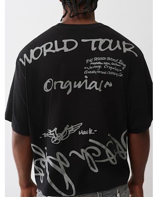 True Religion Black World Tour Script Boxy Heavyweight T-shirt for men