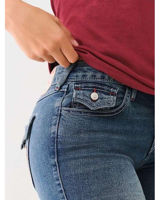 True Religion Blue Jennie Mid Rise Flap Jean Skinny Jean